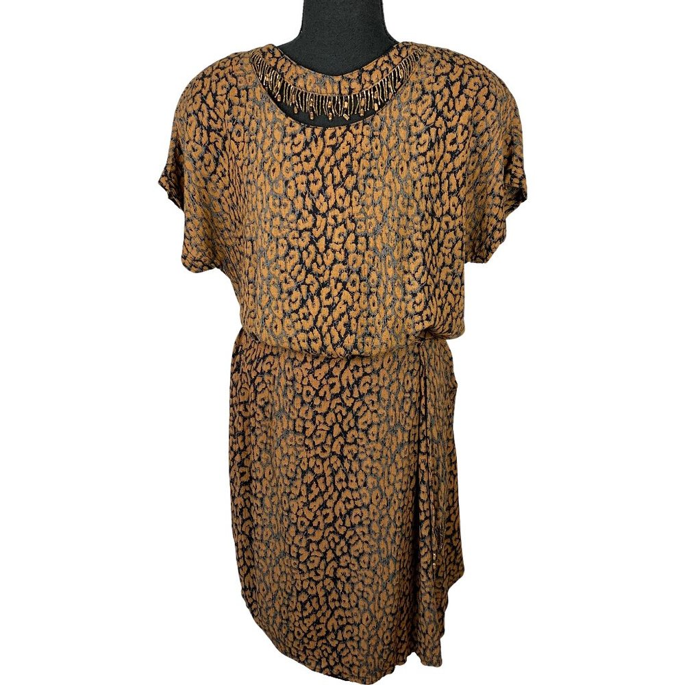 VINTAGE 80s Carole Little Leopard Print Top & Skirt Set